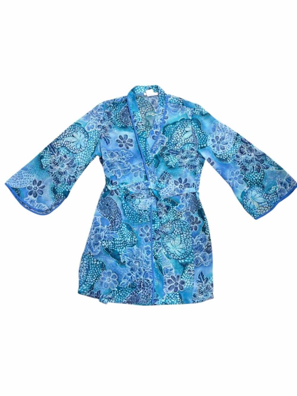 Vintage California Dynasty Sheer Blue Floral Kimono‎ Robe - Large